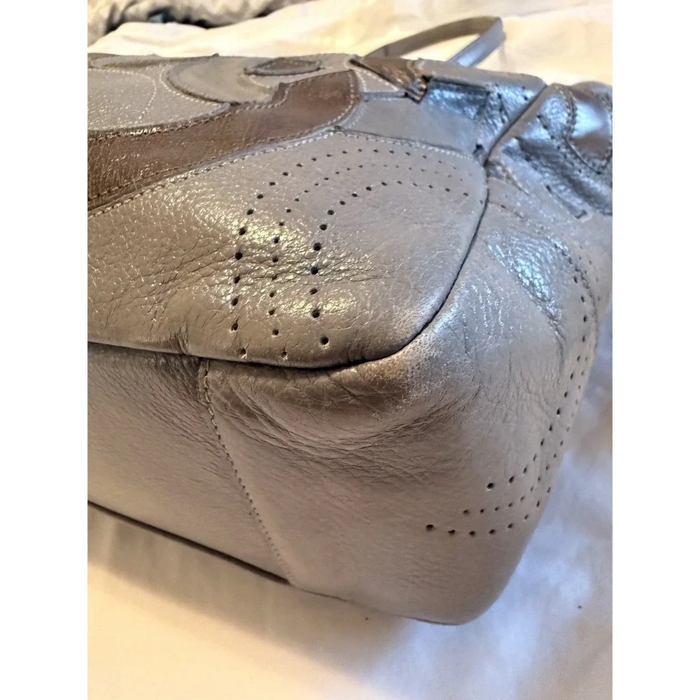 Coach Chelsea Inlaid Leather Charlie Gray Grey Tote Zip Large Patchwork